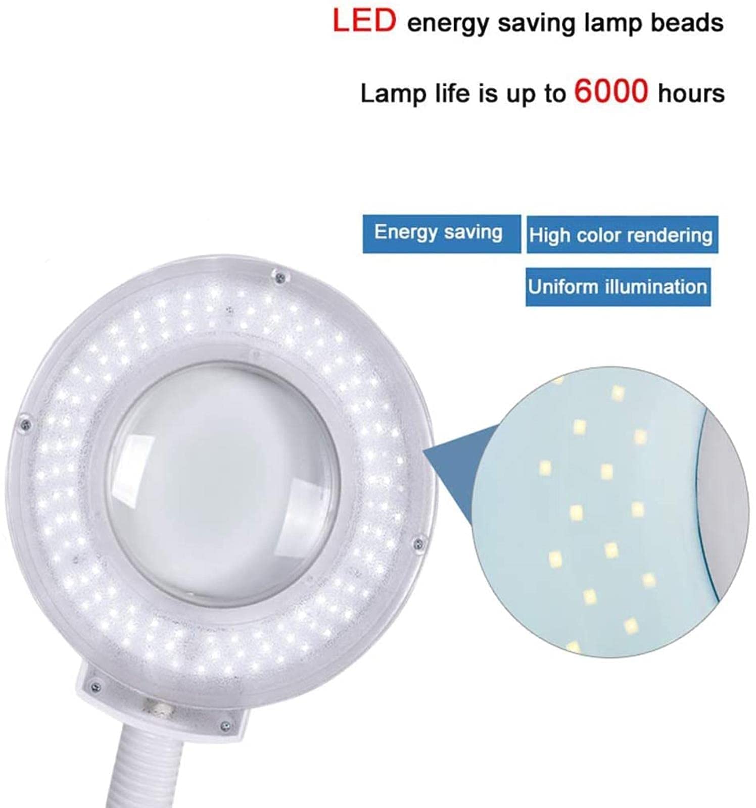 Lampa podłogowa powiększająca, Regulowana, stabilna lampa podłogowa ze szkła Led, stojąca lampa podłogowa, 16-krotna lupa na kółkach Zimne światło do twarzy w salonie i użytku domowego