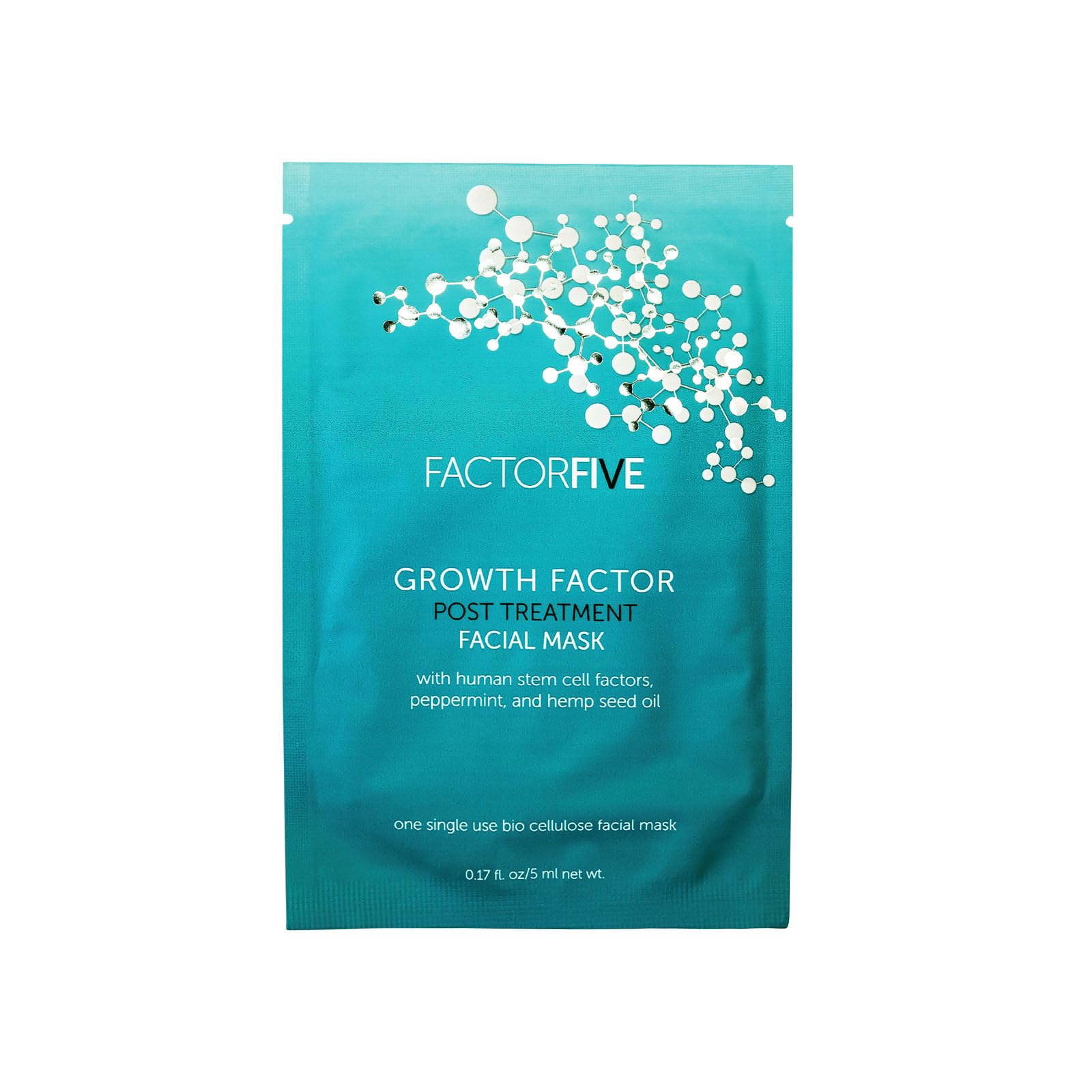 FACTORFIVE Growth Factor Facial Mask – Stem Cell Growth Factors for Enhanced Skin Recovery & Rejuvenation, Cruelty-Free, Free of Parabens, Sulfates, and Phthalates – 1 Single Use Mask (8mL)