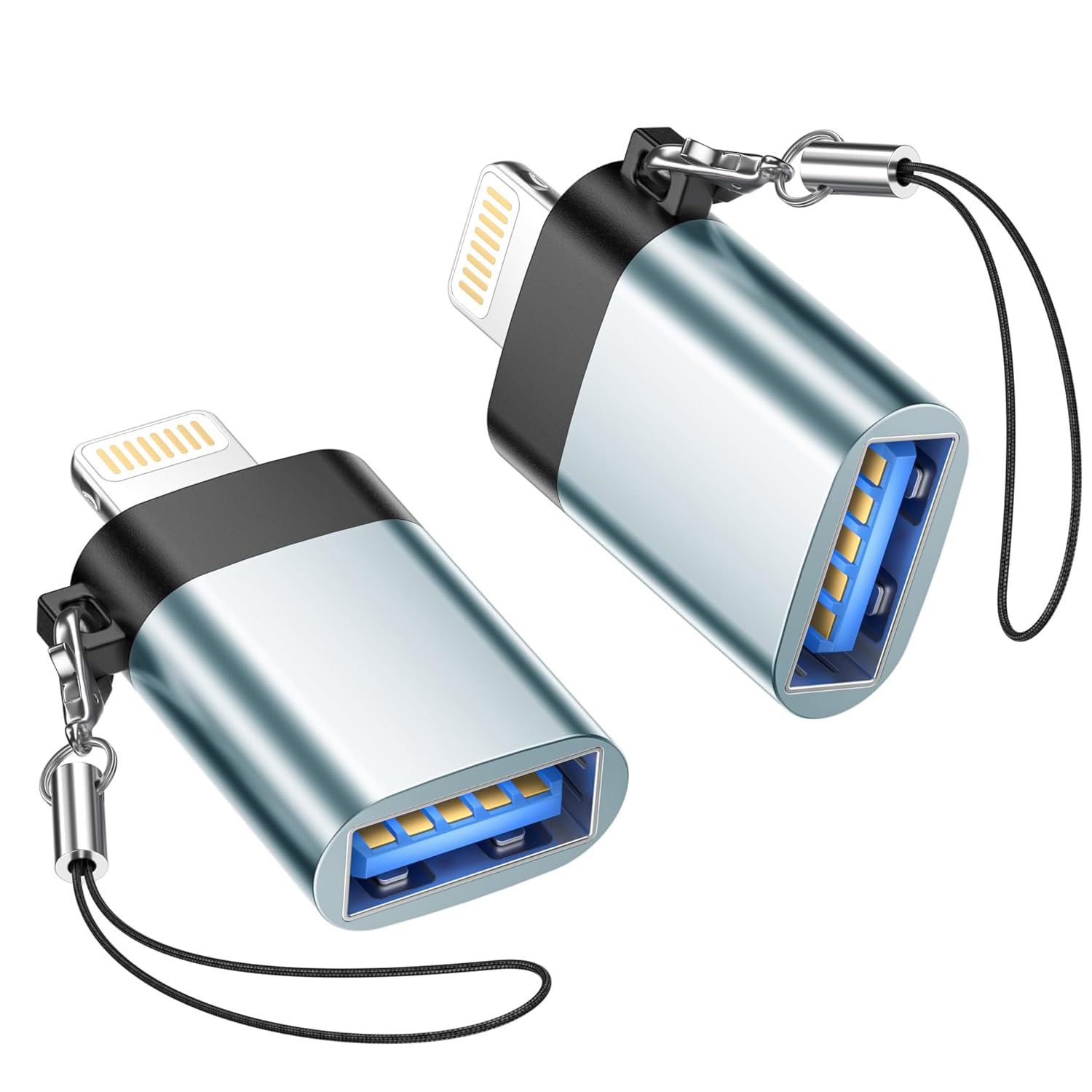 Adapter USB na Lightning 2 szt., przejściówka ze złącza Lightning na USB, adapter do aparatu iPhone 14, 13, 12, 11 Pro Max, iPad, iPhone USB OTG, adapter obsługuje aparat, czytnik kart, mysz