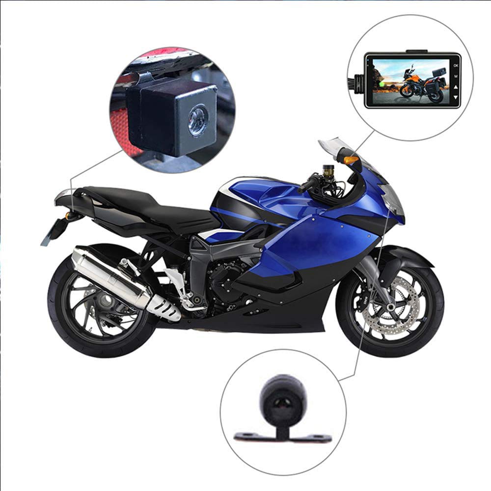 Cámara de grabación de motocicleta, impermeable, frontal y trasera, cámara dual de vídeo HD 1080p