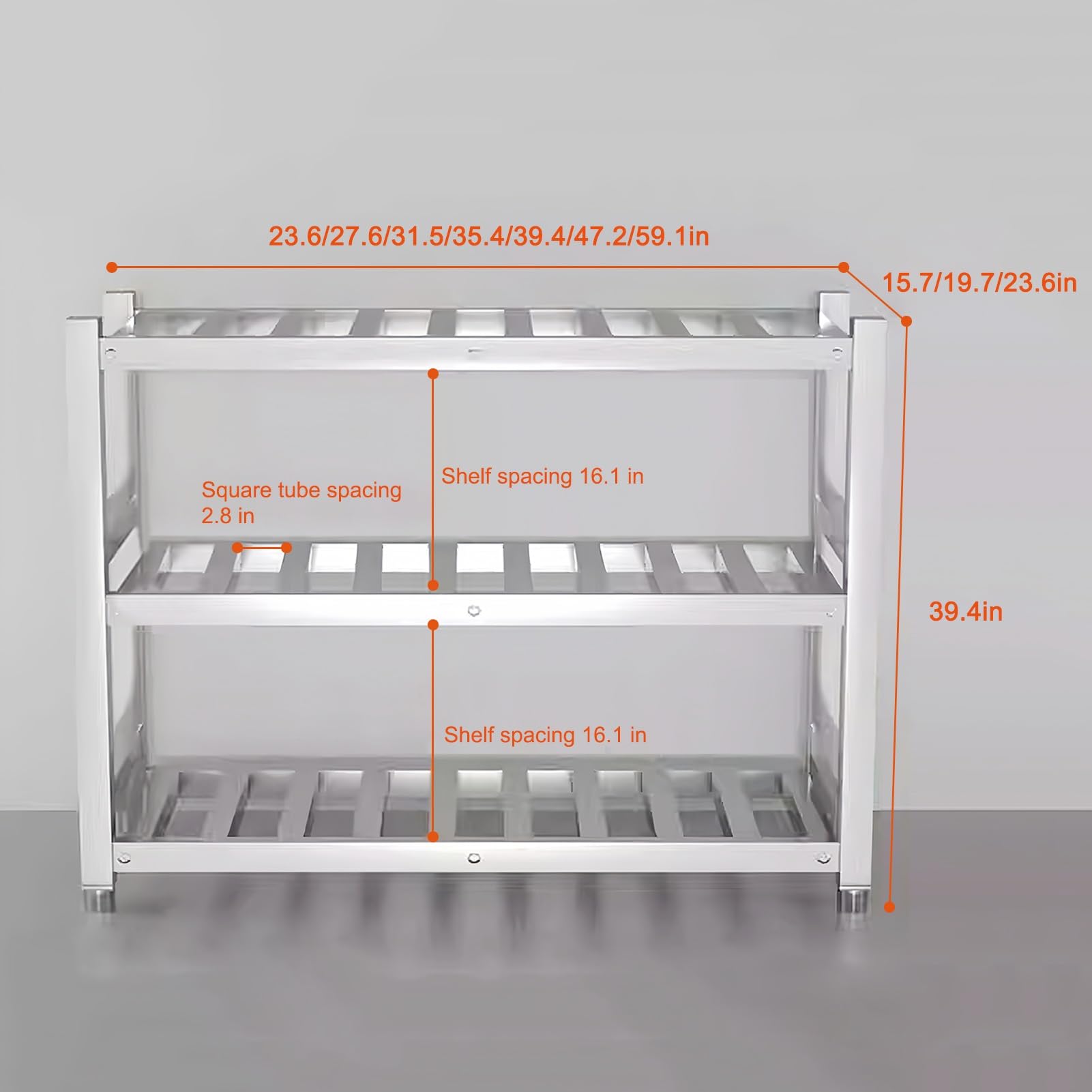 Scaffali commerciali a 3 ripiani in acciaio inox, altezza regolabile, per cucina, dispensa e lavanderia, scaffalatura resistente (150 x 60 x 100 cm)