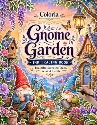 Coloria-Ink Tracing Book: Trace Whimsical Gnome Gardens, Enchanted Cottages, Magical Mushrooms, Flower-Filled Paths & Charming Nature Scenes for ... Adults & Teen | A Unique Gift for Christmas image 2