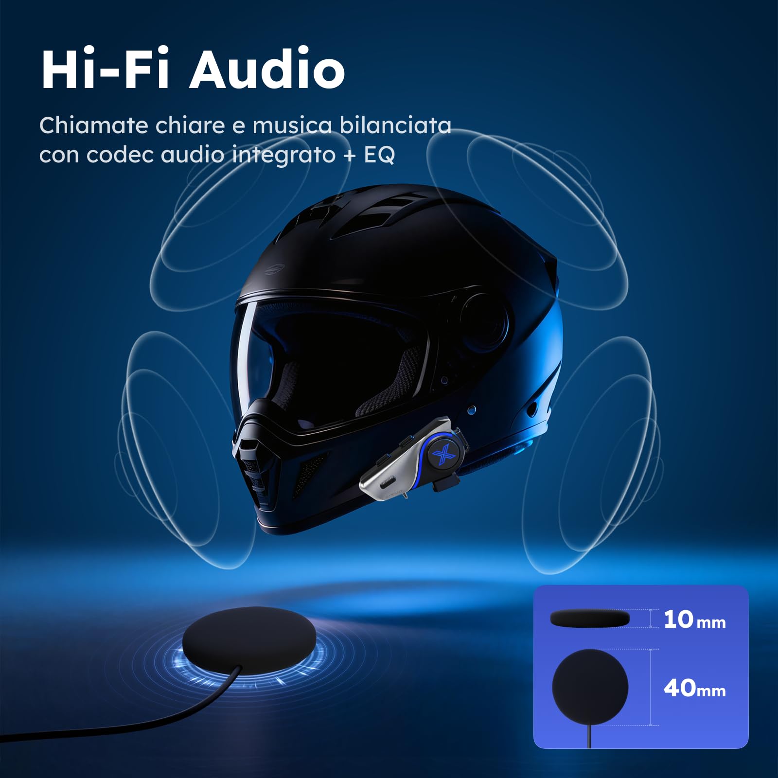 D9 Interfono Moto Coppia, 2 Piloti Auricolare Casco, Bluetooth 5.3