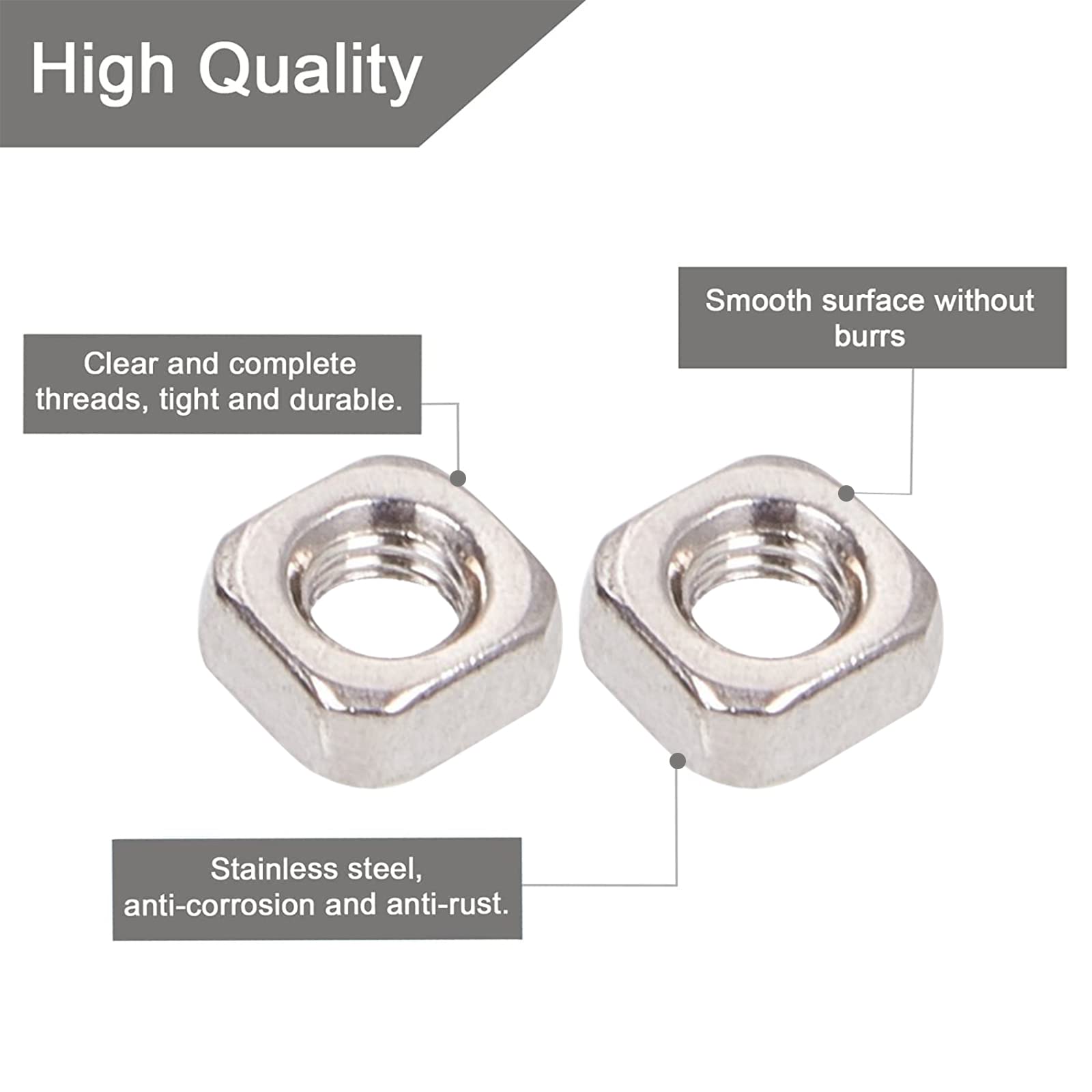 INCREWAY 200 dadi quadrati M3 da 3 mm in acciaio inox, dadi filettati per macchine e strumenti di fissaggio