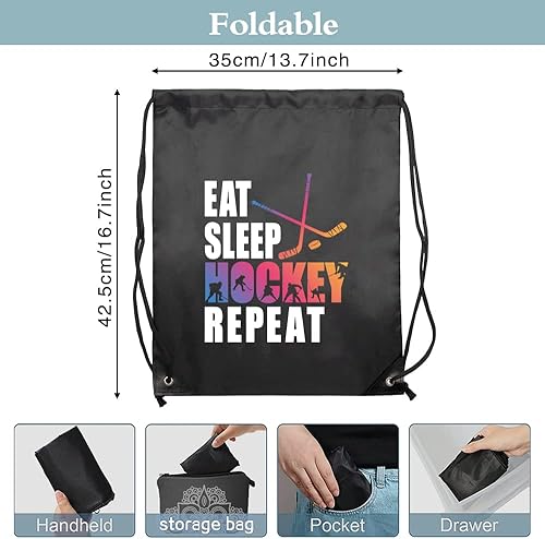 Miniatura 3 de Haizct Eat Sleep - Mochila de hockey repetición regalos para fanáticos del hockey regalo de gimnastas mochila unisex con cordón para gimnasio