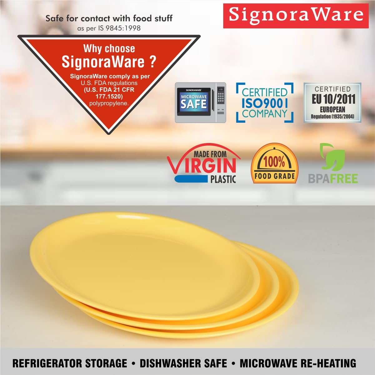 Signoraware Round Plastic Full Plate Set, Set of 3, Lemon Yellow 4