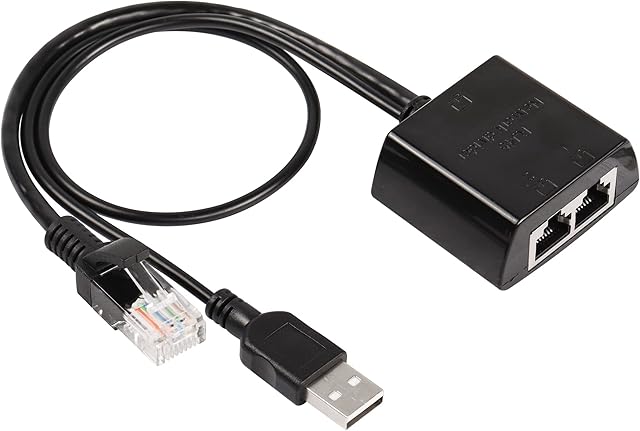 CERRXIAN RJ45 1 to 2 Ethernet Splitter,RJ45 Waterproof Male to 2 Female LAN Network Adapter,With USB Power Cable,for 2 Devices to Access Network At the Same Time-0.2m/8in (male)