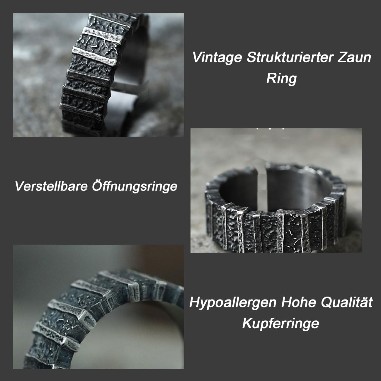 Anello da Uomo Regolabile con Struttura a Recinzione Vintage Viking Retro Open Ring Anello da Pollice Gothic Punk Gioielli Regali per Uomini Ragazzi Padre