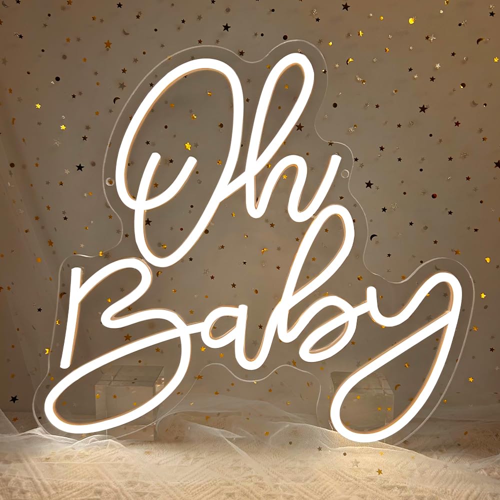 Photo 1 of Oh Baby Neon Sign, Baby Shower LED Neon Light for Party Wall Decor Light Up Sign for Gender Reveal Birthday Party Decorations Warm White Dimmable USB Powered(14.2"*12.9")