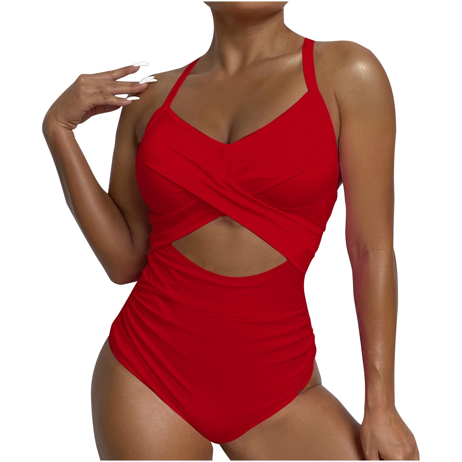 Uillui Women One Piece Swimsuit Tummy Control High Cut Slimming Bathing Suit Sexy Vneck Twist Front Cutout Monikini