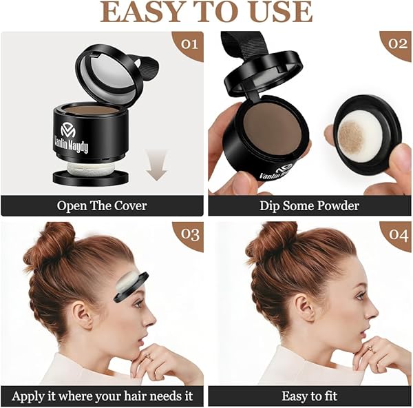 ALIIP Sombra para el Cabello,4g Retocador de Raíces en Polvo Corrector de Raíces,Polvo para la Línea del Cabello Debilitado,Hairline Powder para Cubre Rápidamente Canas Mujer y Hombre (Negro Natural) - 5
