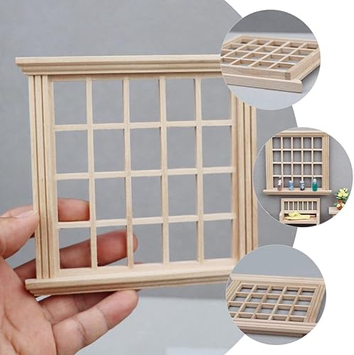 Miniatura 5 de Ventanas de madera para casa de muñecas a escala 1:12, marco de ventana de casa de muñecas de madera, modelo de casa de muñecas, marcos de ventana