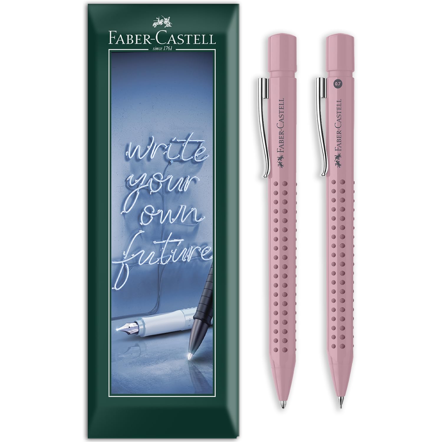 Faber-Castell Grip 2010 Ballpoint Pen + Mechanical Pencil Set, Rose Shadows