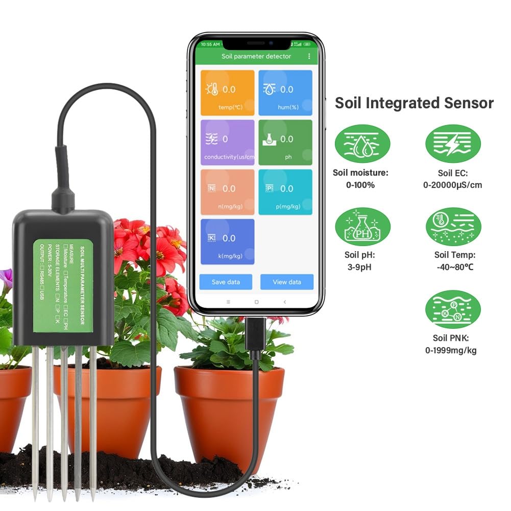 Smart Garden miernik pH gleby - tester wilgotności gleby, analizator podłoża, czujnik składników odżywczych do systemu Android - dla hodowców szklarni
