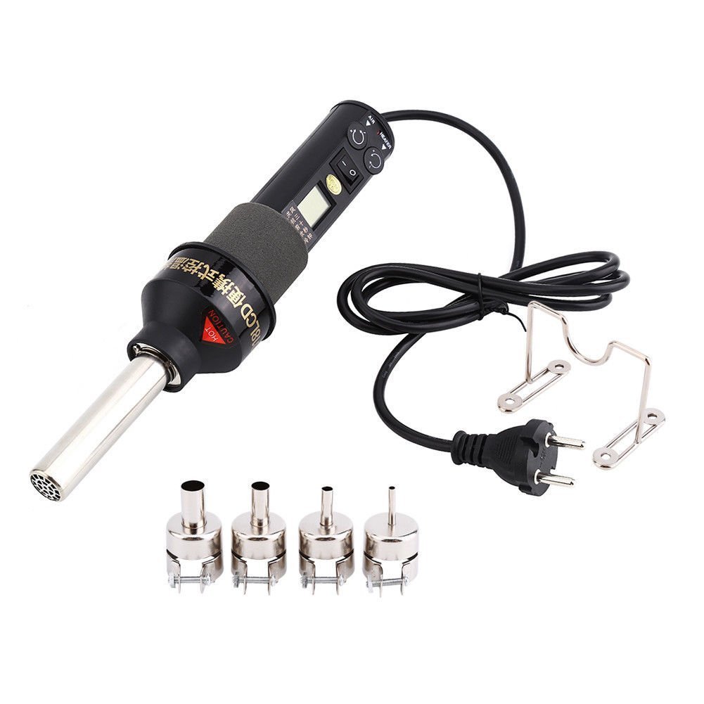 Yosoo Pistola de Aire Caliente LCD 450 W 220 V Profesional portátil Pistola de Aire Caliente Kit con boquillas y Soporte para Soldadura