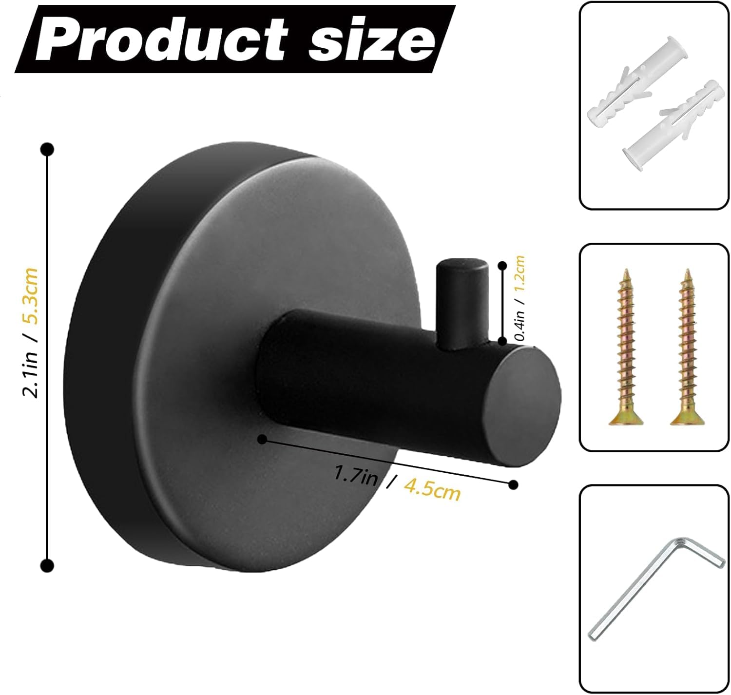 ALTPWJW Towel Hooks for Bathrooms,2 Pack Stainless Steel Door Hooks Screw in Coat Robe Hook(Matte Black) - Image 2