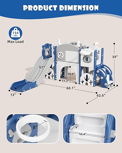 Miniatura 5 de XJD Tobogán para Niños Pequeños, Tobogán 13 en 1 para Niños Pequeños, Nueva Actualización con Set de Golf, Aro de Baloncesto, Pizarra de Dibujo