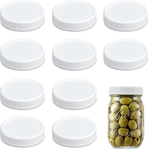 Miniatura 8 de AOZITA Paquete de 10 tapas de tarro de boca regular para bolas, Kerr y más, tapas de almacenamiento de plástico blanco para tarros