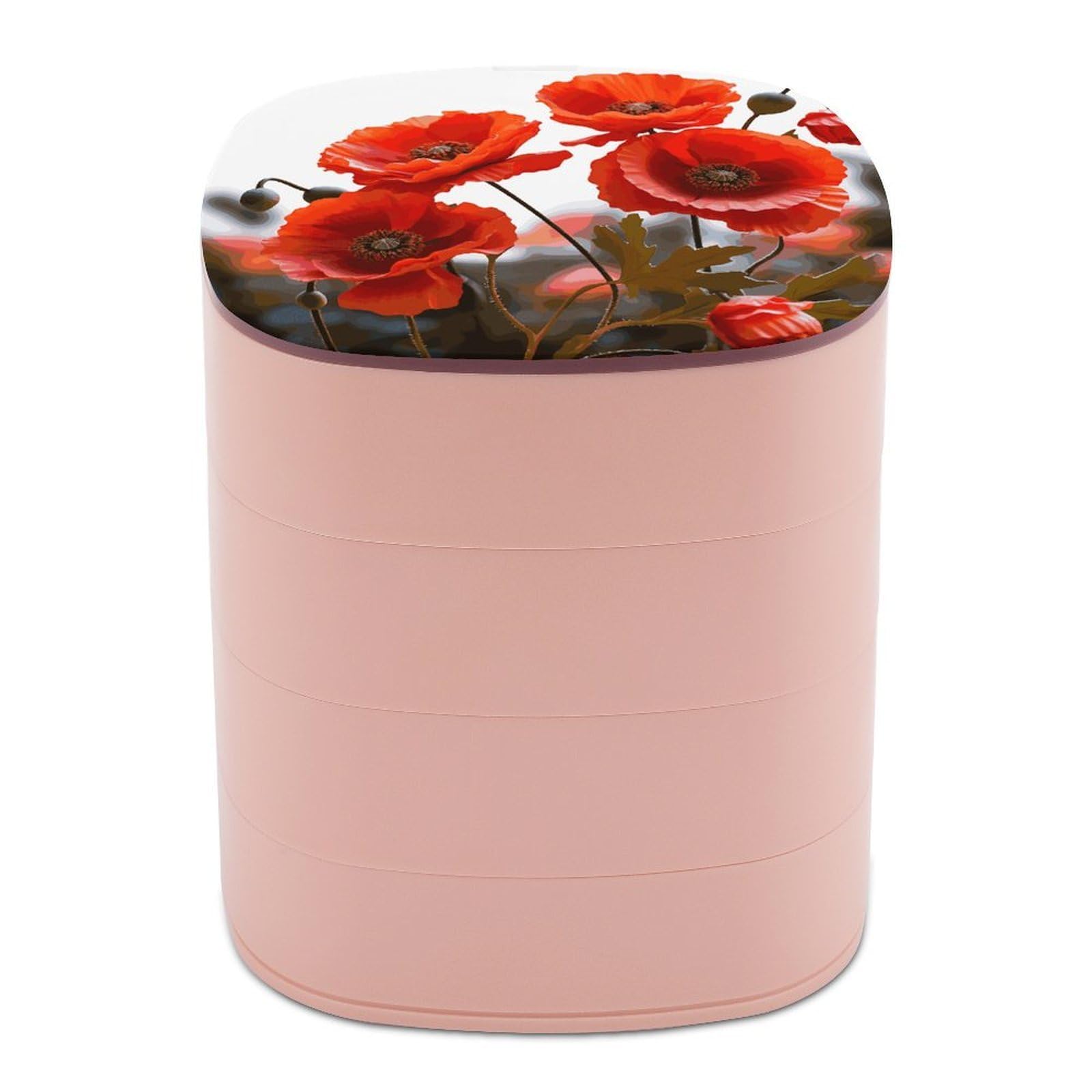 FekiLoot Poppy Flowers Vivid Petals Jewelry Box 4-Layers Rotatable Jewelry Organizer Storage Box with Mirror Cute Travel Jewelry Case Portable Earring Holder Organizer for Ring Necklace Bracelet