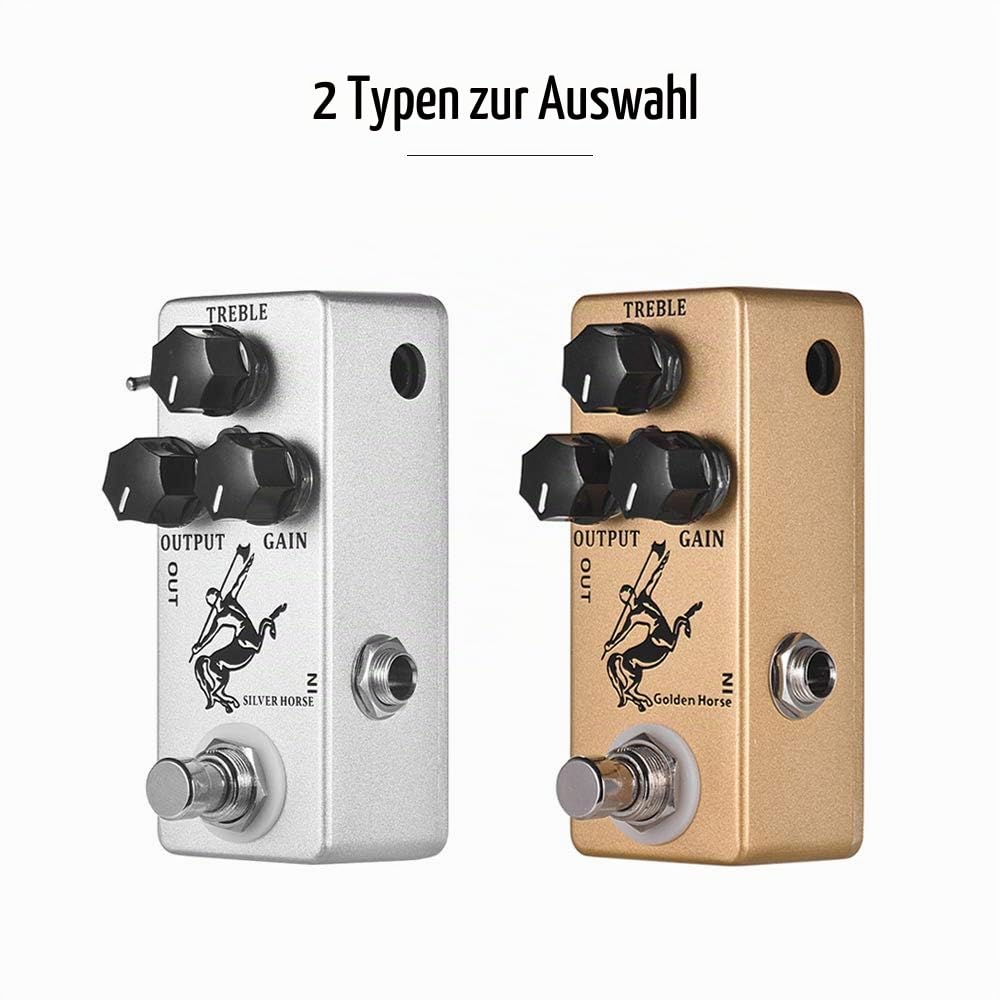 Overdrive Gitarrenpedal, Btuty SILVER HORSE Effektpedal für E-Gitarre mit Overdrive-Effekt, mit 3 Modi TREBLE/OUTPUT/GAIN, True Bypass Mini Size