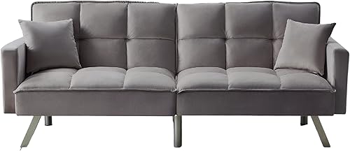 Legend Vansen Asiento de terciopelo de 80 pulgadas futón convertible con dos almohadas sofá cama con 3 respaldos ajustables sofá cama grande para