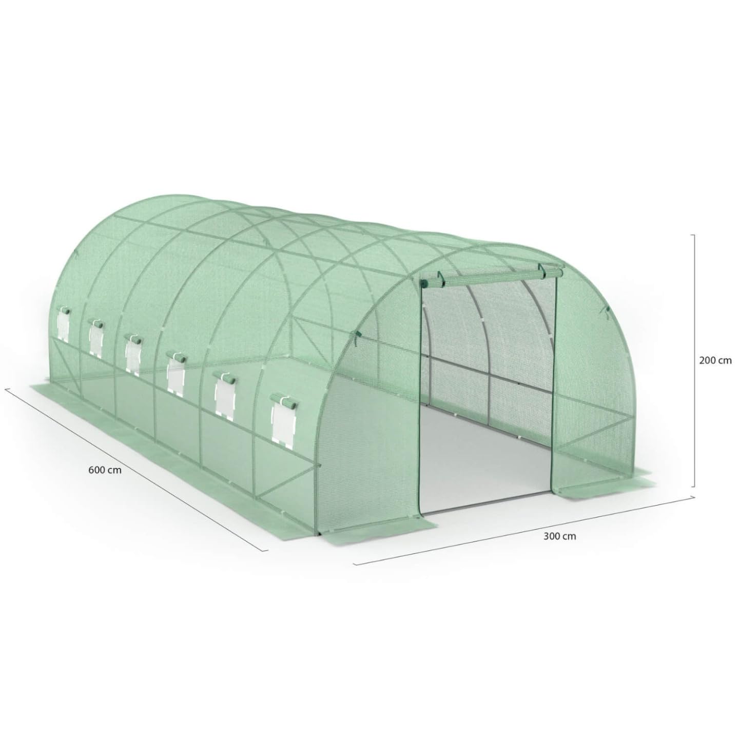 Probache - Invernadero de jardín túnel 18 m² 6 x 3 x 2 m, acero galvanizado + lona UV con puerta y ventanas CRIMÉ verde