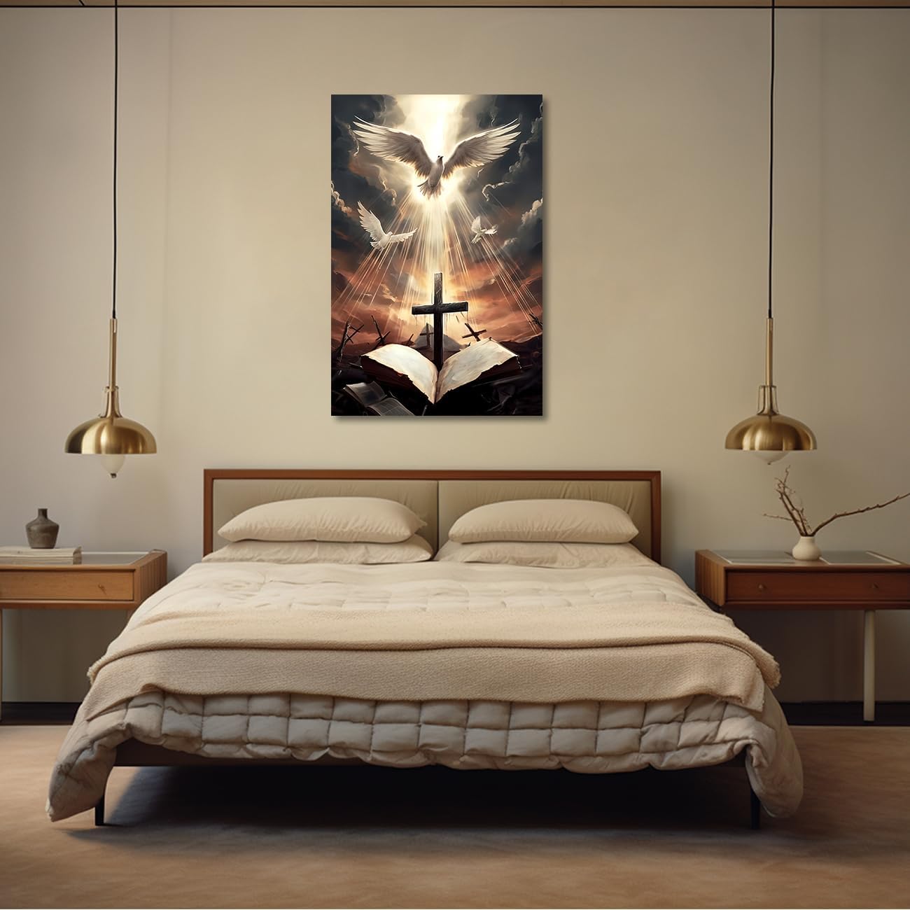 Holy Bible Cross Wall Art Christian Canvas Print The Cross And The Dove Of Peace Wall Decor Jesus Painting God Posters Framed for Prayer Room Church Decor (Holy Bible Cross, 16.00"x24.00")