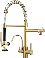 Vista 27 de Fapully - Grifo de fregadero de cocina comercial con mango único extraíble con rociador, níquel cepillado, con luz LED