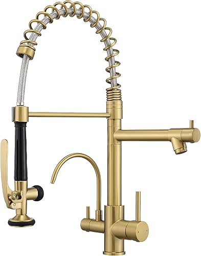 Miniatura 19 de Fapully - Grifo de fregadero de cocina comercial de una sola manija con rociador extraíble, acabado en bronce frotado con aceite y luz LED Un grifo