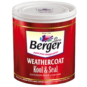 Berger paints Weathercoat KOOL & SEAL | Summer Cool Solar Reflective Roof Coating Heat Resistance Paint | White | 4 Litre | Pack of 1