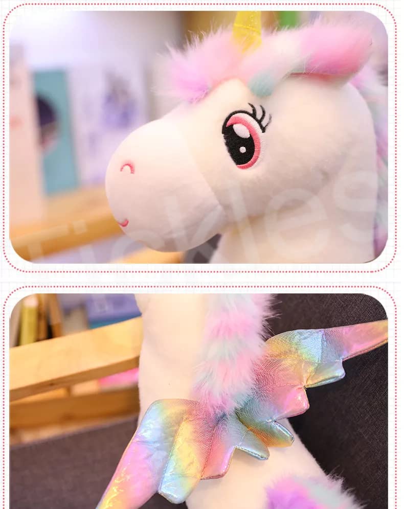 Image of Tickles Soft Stuffed Plush Fantastic Glow Rainbow Wings Unicorn Horse Animal Toy for Kids Room (Size: 35 cm Color: Pink)