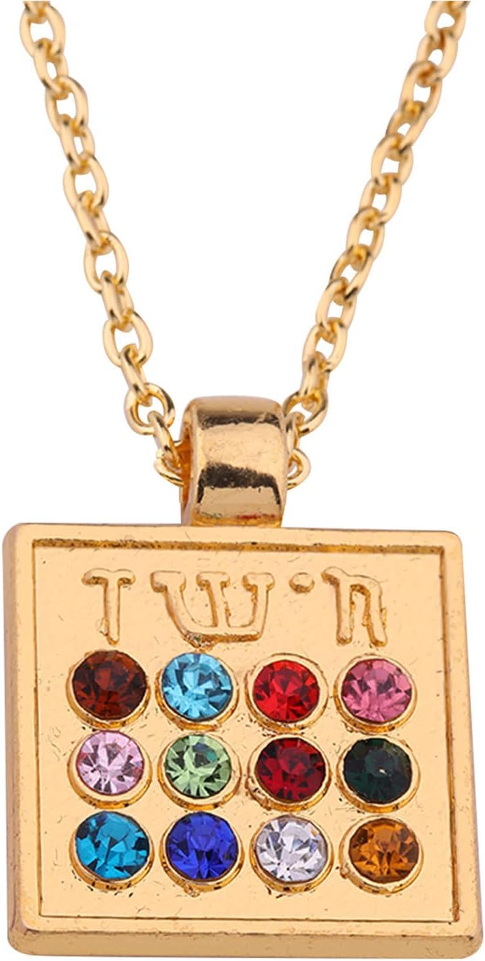 TEAMER Jewish 12 Tribes of Israel Ephod Breastplate Pendant Necklace Amulet Rhinestone Kabbalah Women Jewelry