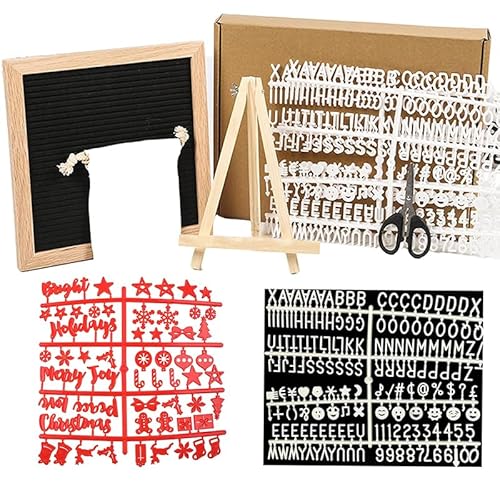 Felt Letter Board, 10 x 10 Inch (Approx. 25.4 x 25.4 cm) Interchangeable Letter Board with White Letters, Christmas Signs and Wooden Designers for Announcements, Birthday Decorations in the Home