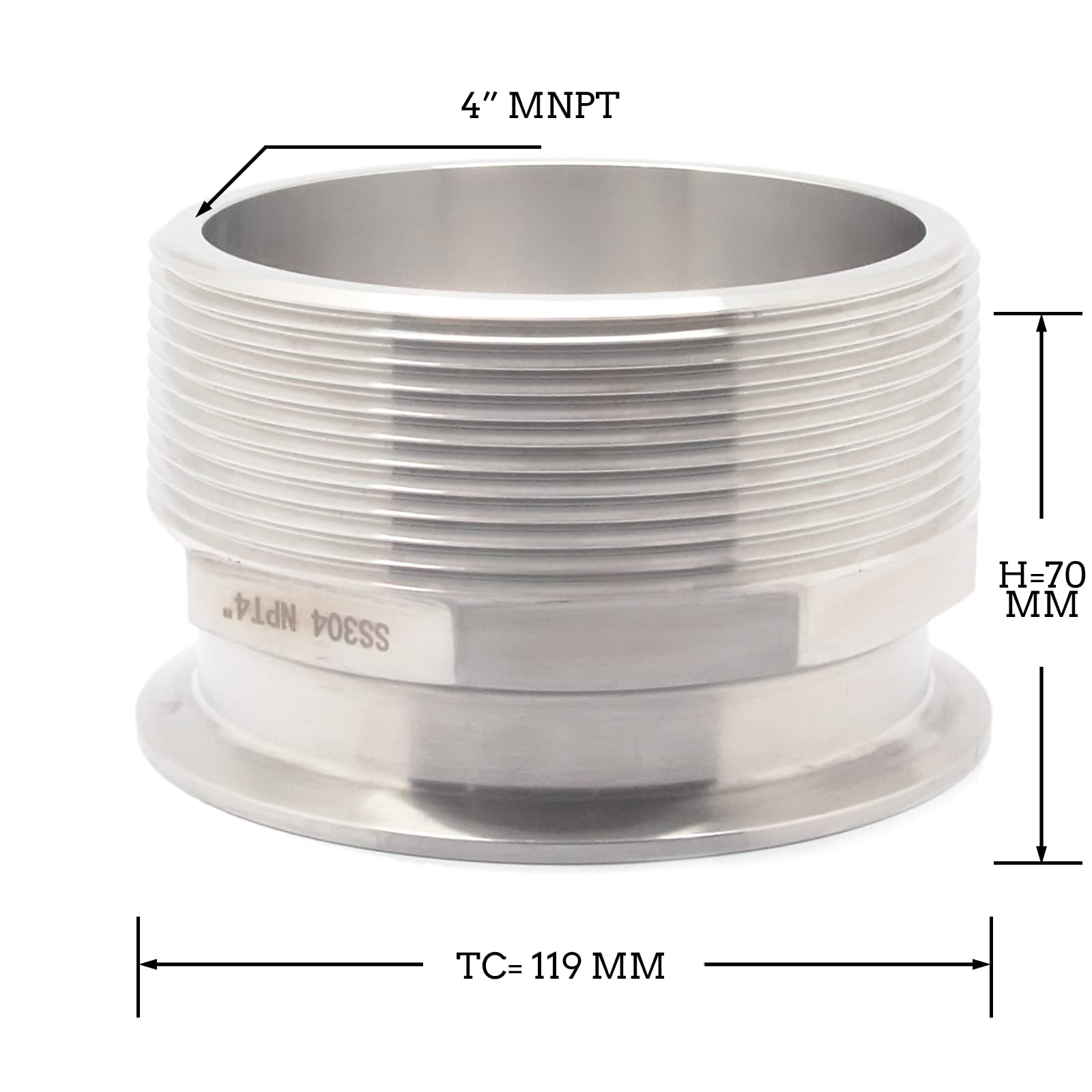QiiMii Adaptador de abrazadera tri de 4 pulgadas a 4 pulgadas MNPT rosca virola hexagonal sanitaria