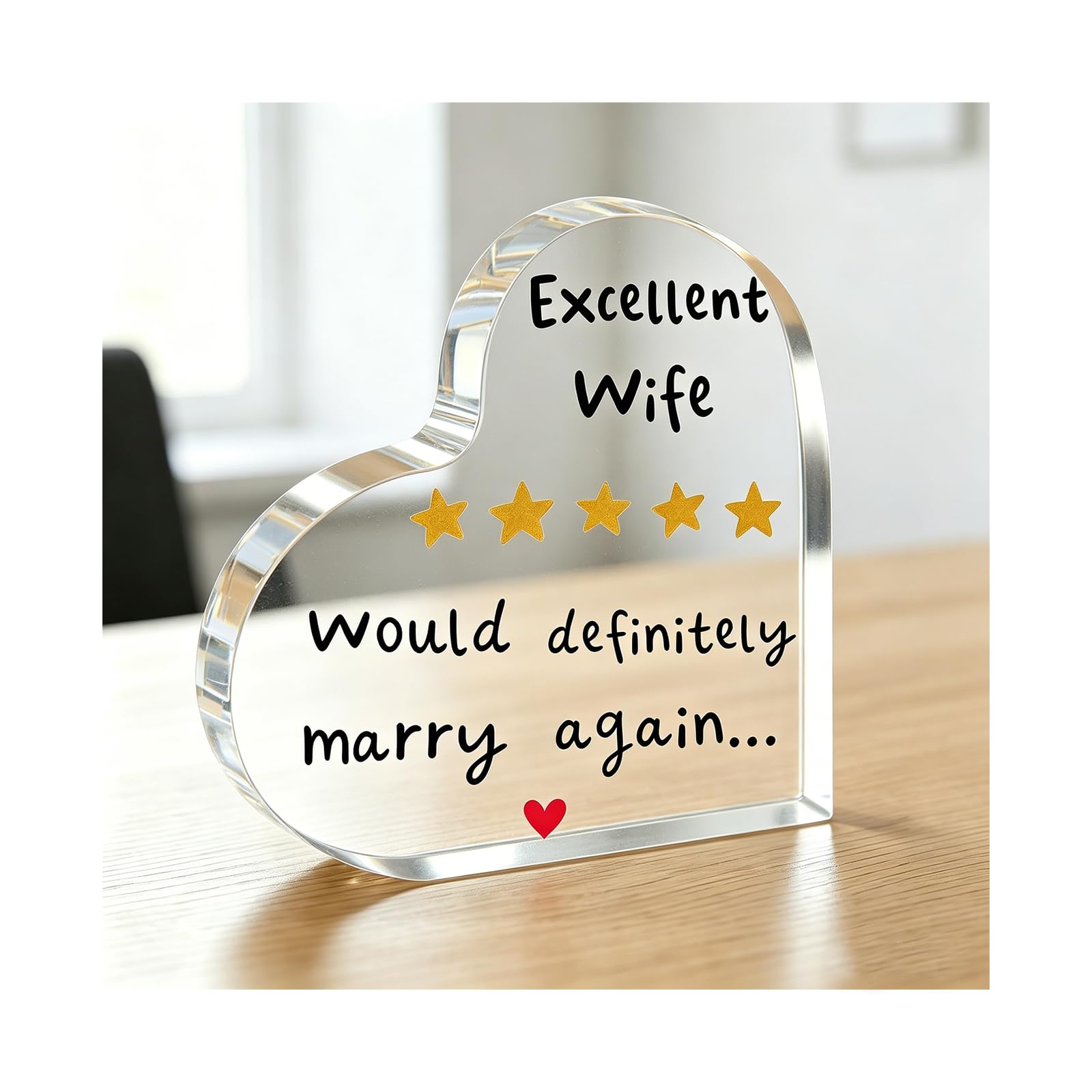 Virelle Heart Shaped Acrylic Plaque Birthday Gift for Wife, Unique Presents for Wife from Husband, Romantic Gift for Her, Wedding Gift Idea for Women,desk decoration