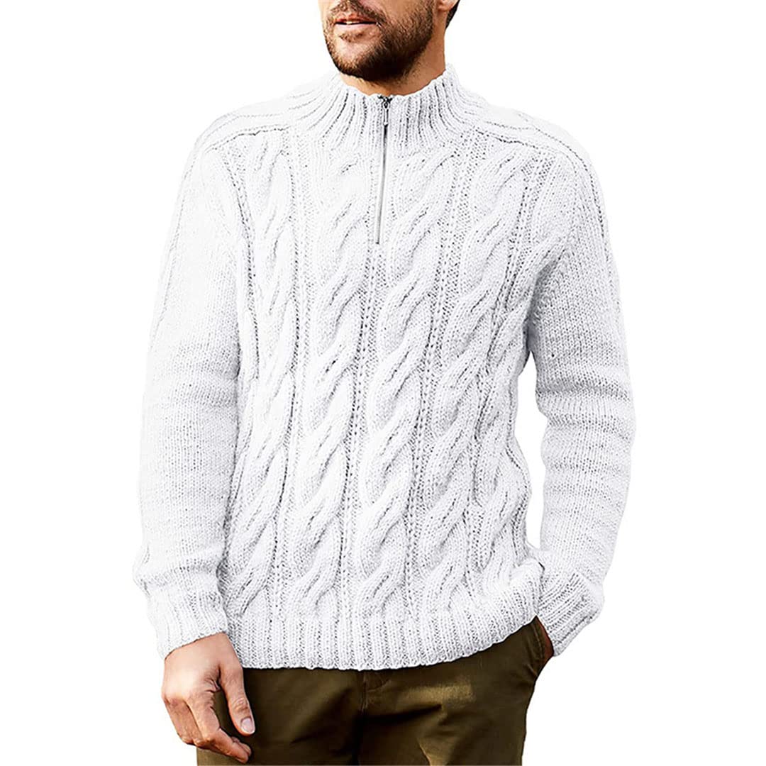 Vogrtcc Pull vintage en tricot à col rond et fermeture éclair de couleur unie pour homme, Nfz247 Brown, M