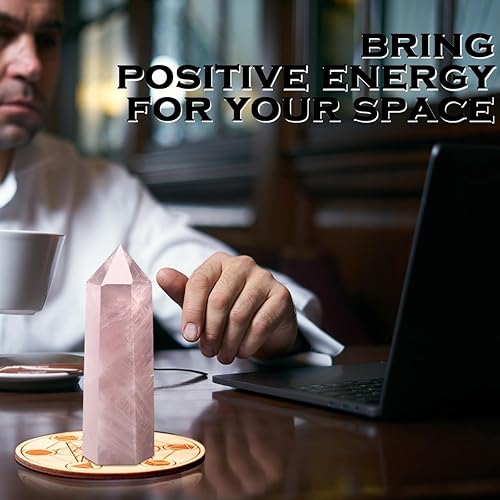 Miniatura 5 de CASMON Varitas de cristal curativo grandes de 3.9-4.3 pulgadas (3.9-4.3 in), piedra de torre de cristal de obelisco de cuarzo rosa natural, 6 puntos