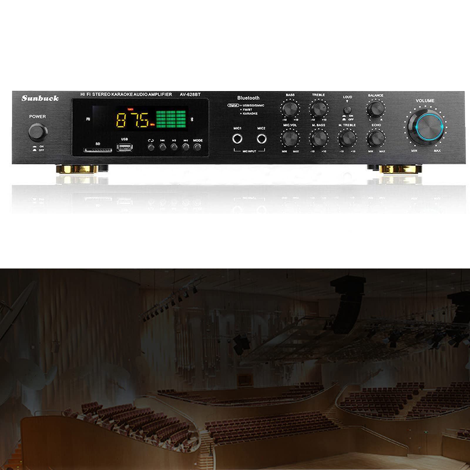 Hifi-versterker, 5 kanalen, bluetooth, volledige versterker, digitale stereo versterker met afstandsbediening, audioversterker instelbaar microfoonvolume, 600 W