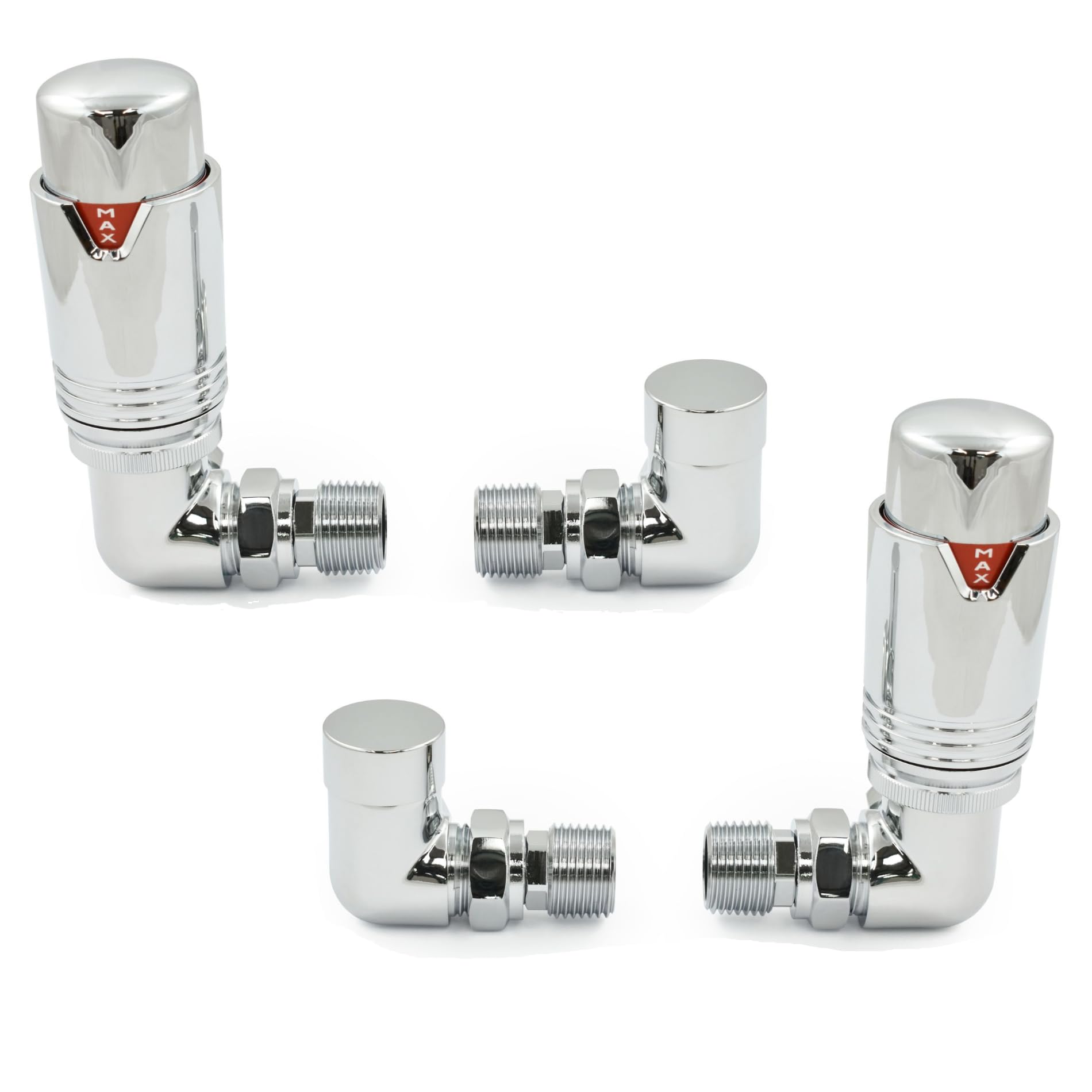 Thermostatic Radiator Valve Corner TRV – Style (Chrome) - 2 Pairs