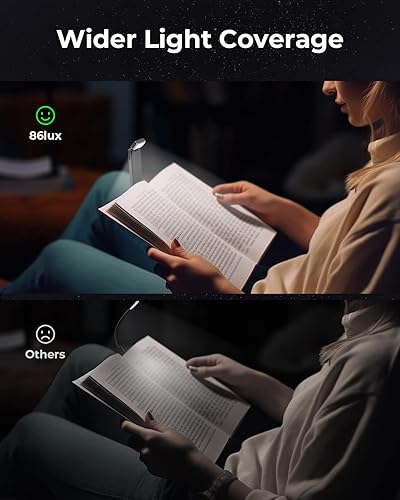 Miniatura 3 de 86lux Luz de lectura, luz de libro recargable para leer en la cama, lámpara LED ultraligera con clip con 3 colores ámbar y atenuación continua para