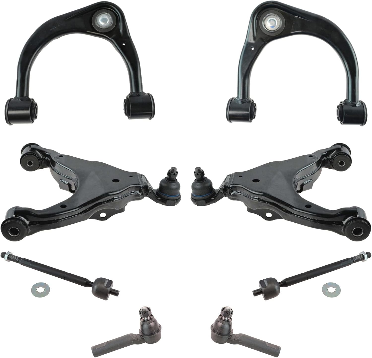 TRQ Front Steering & Suspension Kit Control Arm with Ball Joint Tie Rod Compatible with 2005-2015 Toyota Tacoma