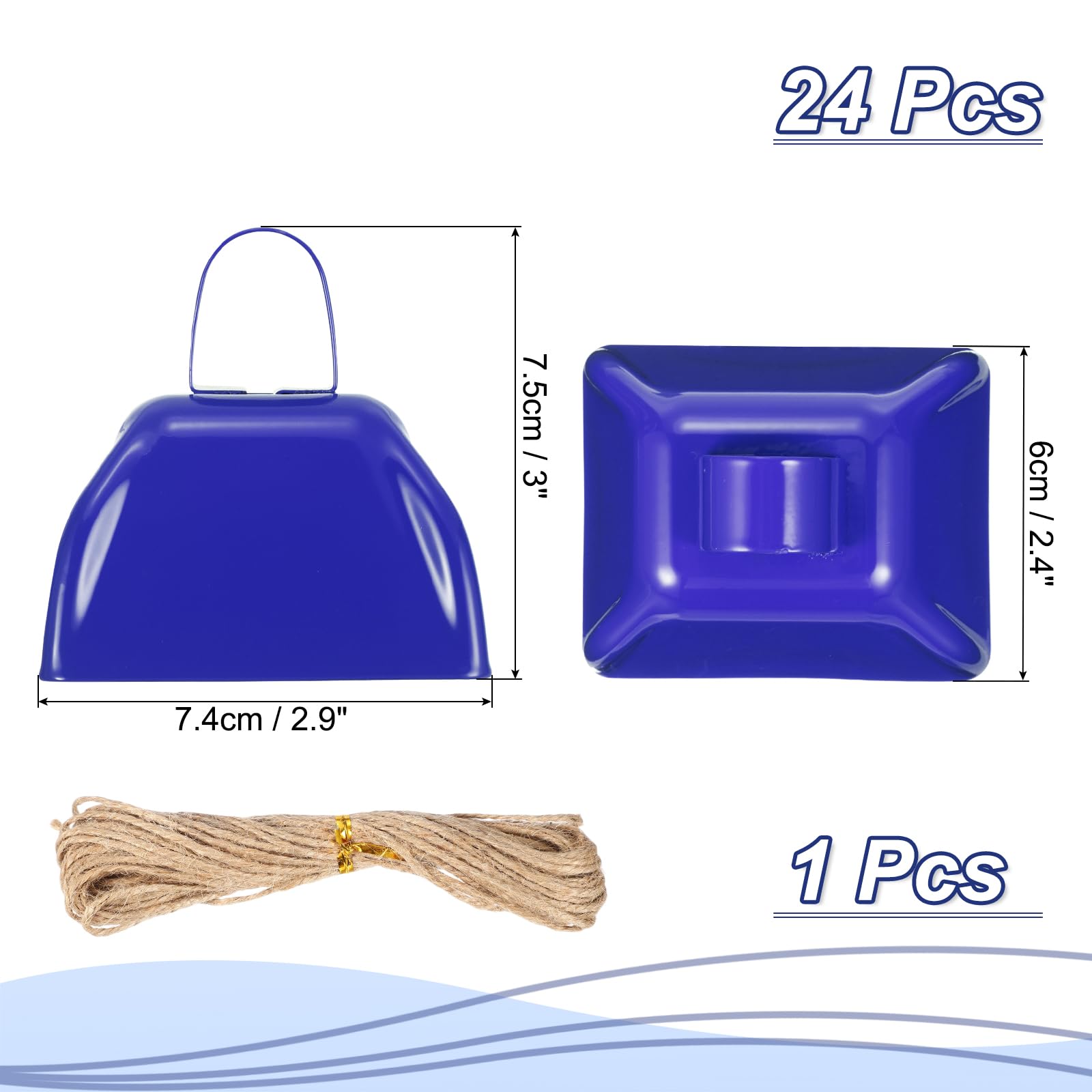 PATIKIL 24pcs Cow Bells for Football Games 3 Inch Cowbells for Sporting Events Bulk Loud Noise Makers Metal Cow Bell with Rope for Cheering Wedding Blue - Image 2