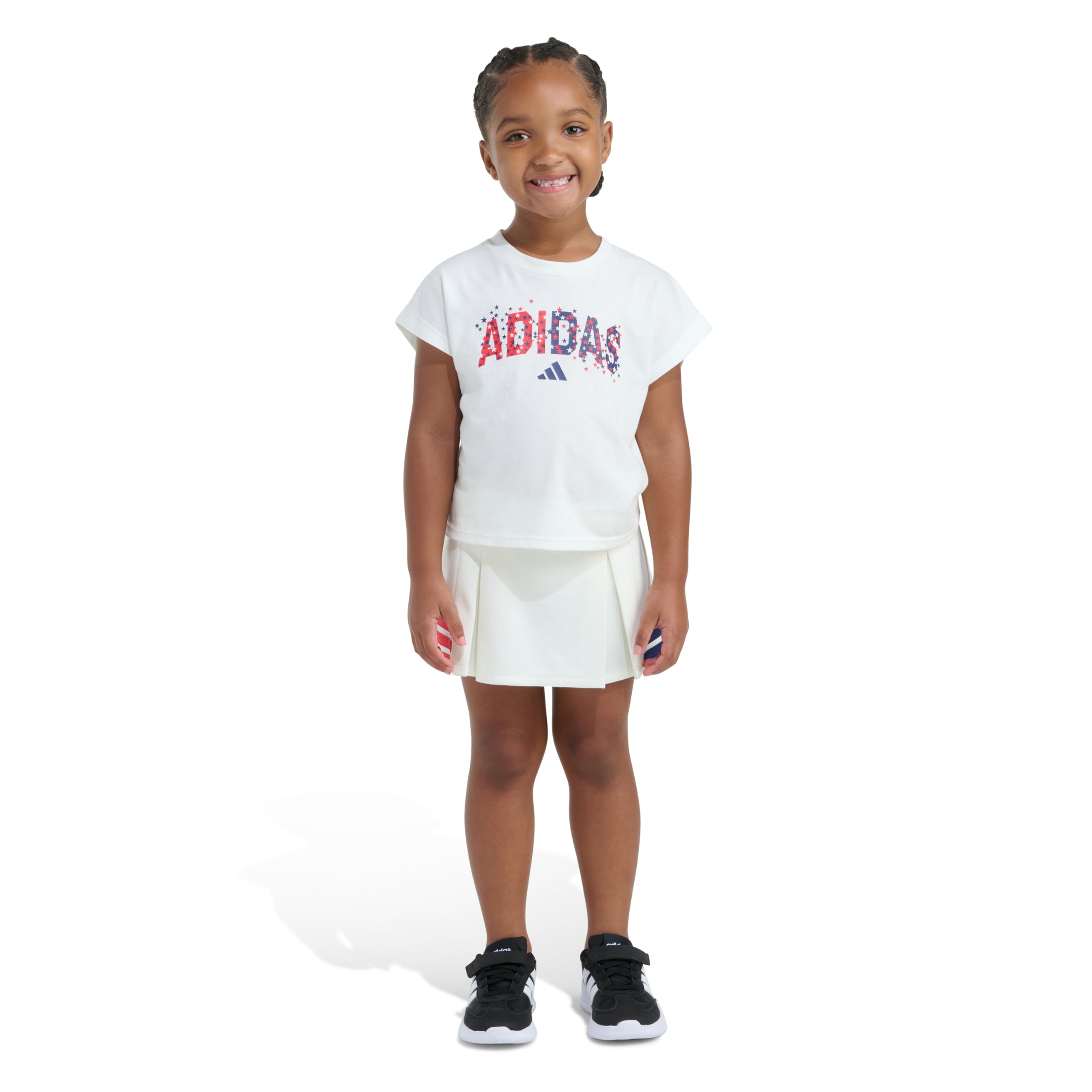 adidas Girls Box Tee &amp; Pleated Skort Set