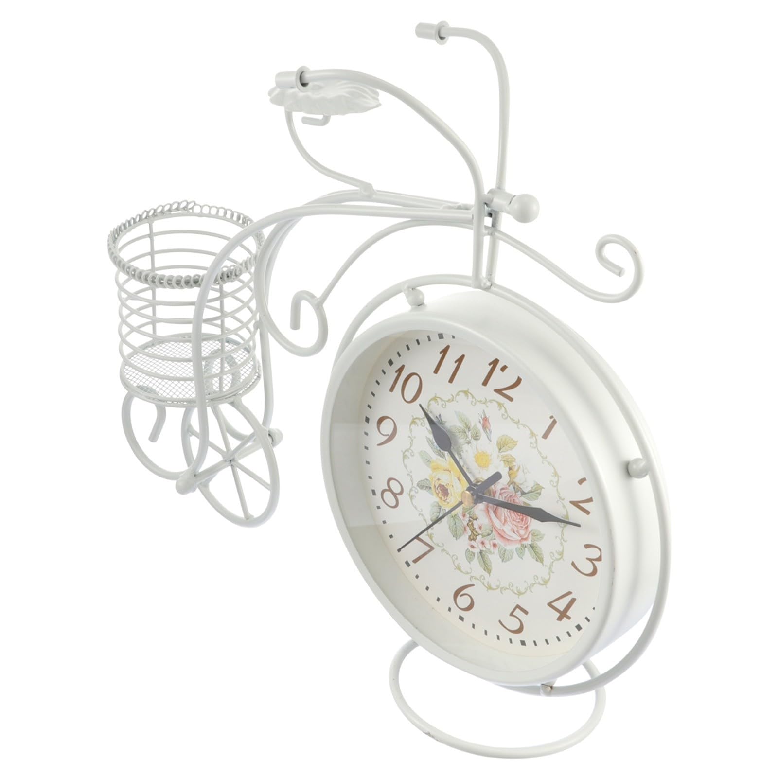 Reloj de Escritorio de Metal Blanco, Estilo Europeo Retro, Silencioso
