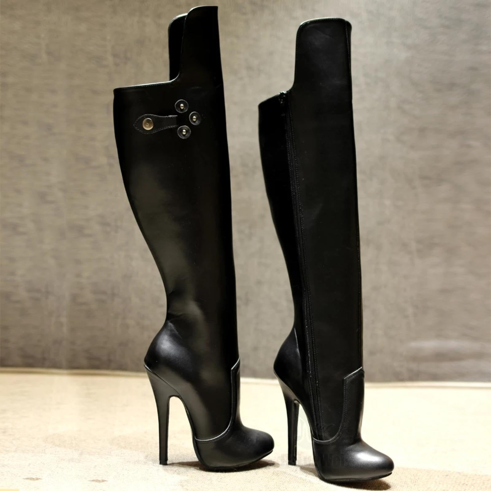 high Heels Hohe Absätze 14cm Kniehohe Stiefel mit dünnem Absatz,Black-42