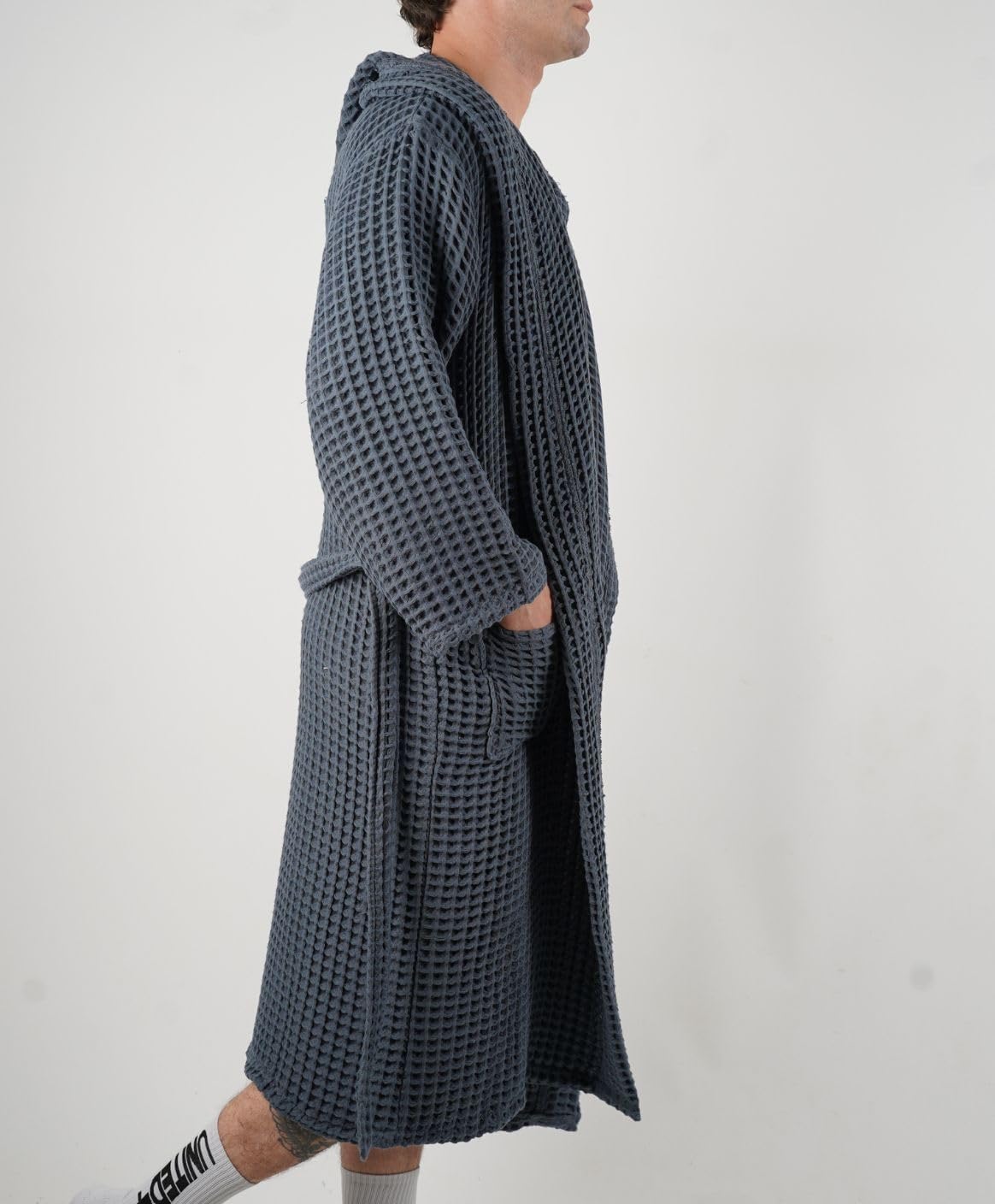 100% Cotton Hooded Waffle Bathrobe for Men (US, Alpha, XX-Large, Slate Blue)