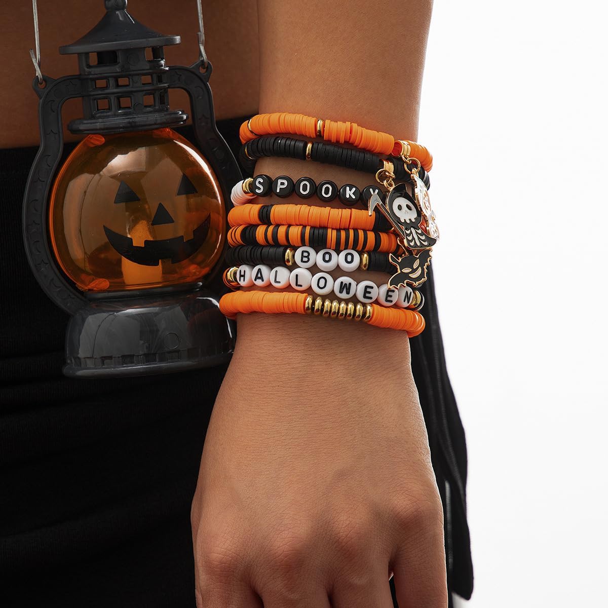 Fuqimanman2020 Halloween Heishi Bracelets Holiday Stackable Bracelet for Women Pumpkin Ghost Boo Surfer Stretch Bracelet Halloween Cosplay Jewelry Gifts - Image 2