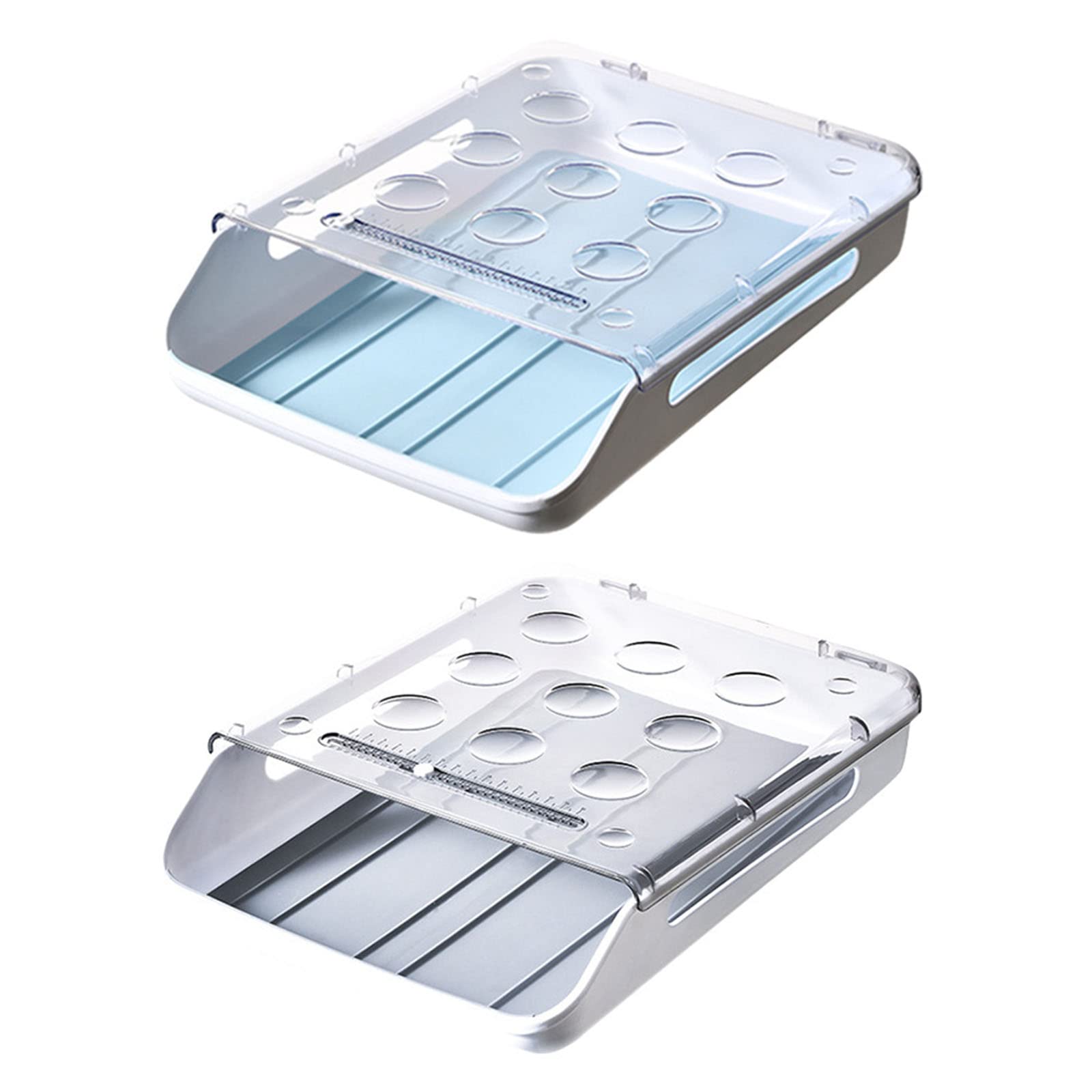 Soporte para huevos para refrigerador, contenedor de almacenamiento con ruedas automáticas, tapa transparente, cajón, bandeja de huevos, organizador de nevera, hogar