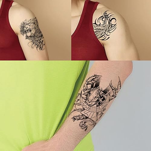 Miniatura 4 de GLARYYEARS Tatuaje temporal para hombres y adultos, paquete de 46 tatuajes de animales realistas de tamaño pequeño, tamaño grande, paquete variado,