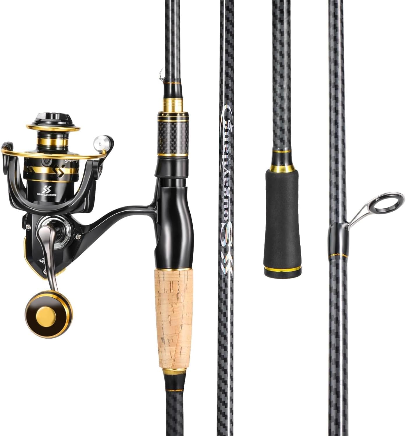 Spinning Fishing Combos, Carbon&Glass Fiber Composite 2 Piece Fishing Rods with 2000 Size Spinning Reel- 6'0"